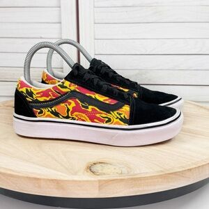 Vans Old Skool Comfy Cush Flames Camo Low Top Sneakers Black Yellow Juniors 4‎